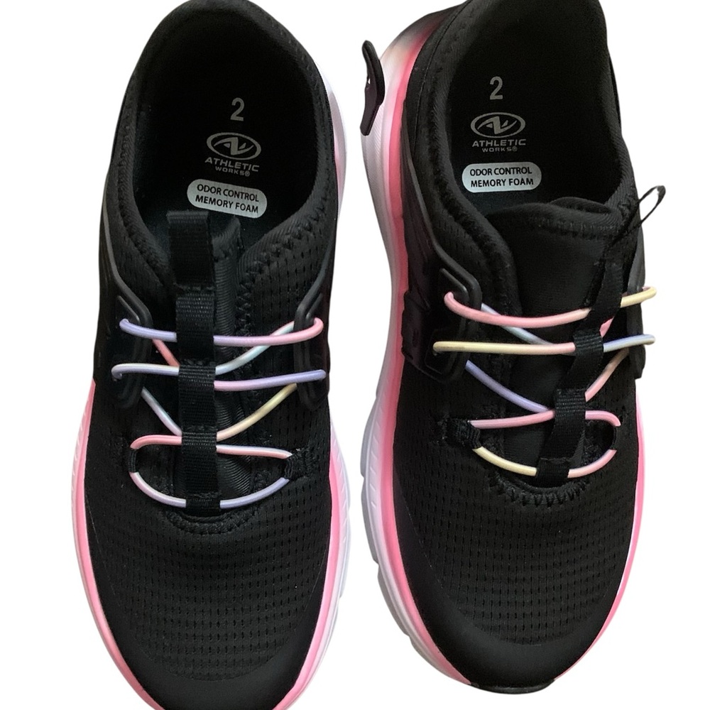 Black Athletic Sneakers with Multicolor Laces Girls Size 2